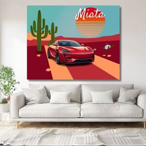 Miata MX5 Car Poster, 16x20 Landscape Art Print, Red Miata in Desert Suns Canvas